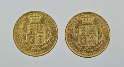 Lot 248 - 2 x Victoria, Sovereigns 1862 and 1863, obv....
