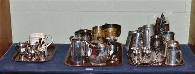 Lot 203 - Six small silver trophy cups, quantity of plate and pewter and a commemorative mug