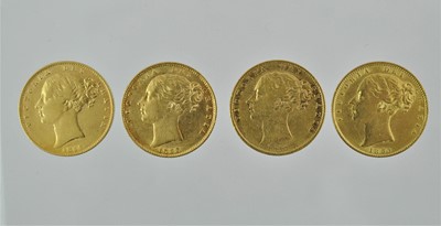 Lot 245 - 4 x Victoria, Sovereigns 1856, 1857, 1858 and...