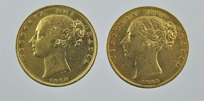 Lot 244 - 2 x Victoria, Sovereigns 1854 and 1855, obv....