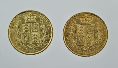 Lot 244 - 2 x Victoria, Sovereigns 1854 and 1855, obv....