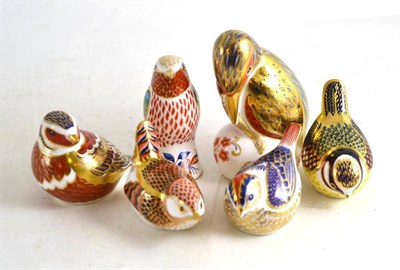 Lot 209 - Six Royal Crown Derby paperweights with stoppers - kingfisher and five other birds