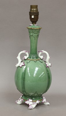 Lot 126 - A Royal Worcester table lamp, green glazed...