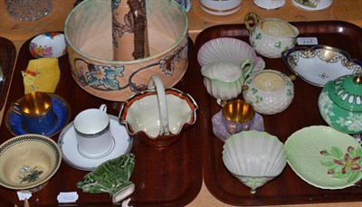 Lot 217 - A quantity of assorted ceramics including Worcester, Cauldon, Belleek etc on two trays