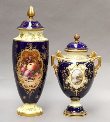Lot 158 - A fruit painted Coalport vase and cover signed...