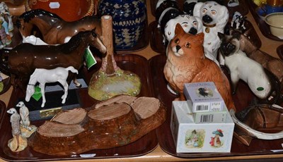 Lot 221 - Three trays of Beswick animals, including two Old English dogs, three Siamese cats, horses etc,...