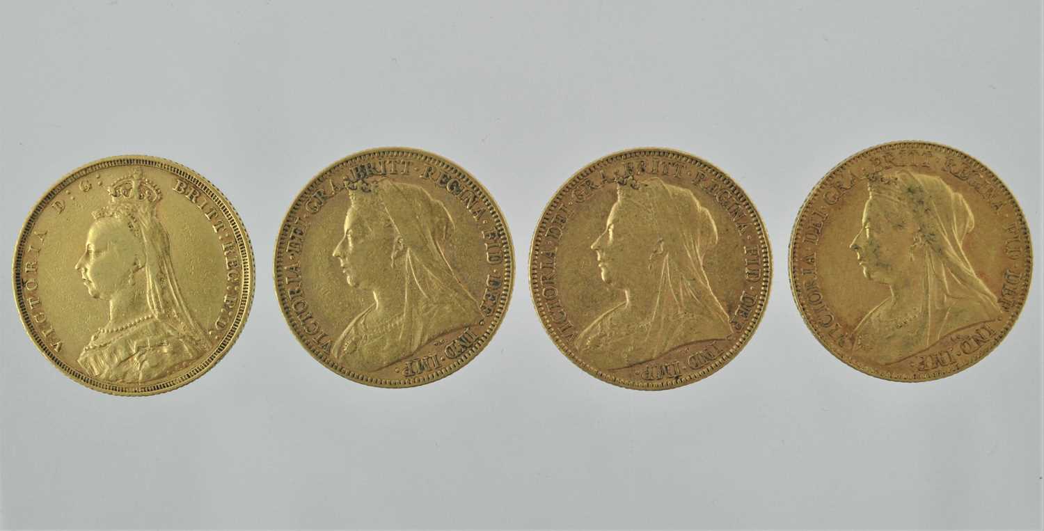 Lot 271 - 4 x Victoria, Sovereigns 1889, 1896, 1898 and...