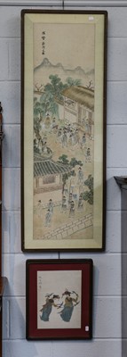 Lot 1043 - Three Korean prints on silk and two Chinese...