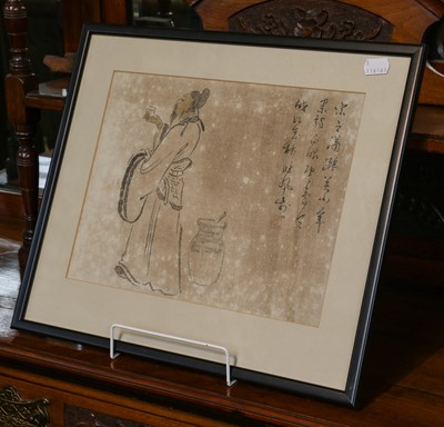 Lot 1043 - Three Korean prints on silk and two Chinese...