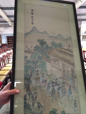 Lot 1043 - Three Korean prints on silk and two Chinese...