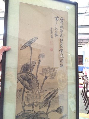 Lot 1043 - Three Korean prints on silk and two Chinese...