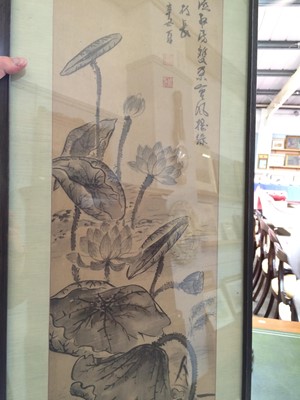 Lot 1043 - Three Korean prints on silk and two Chinese...