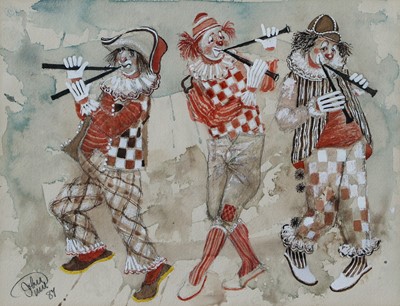 Lot 1032 - John UHT (20th Century) 
''Pipers A Dancing''...