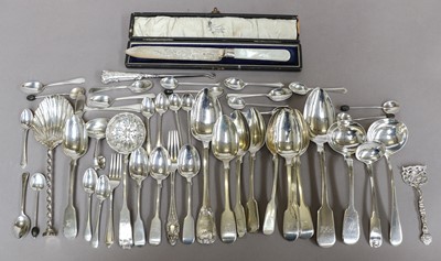 Lot 54 - Assorted George III and Later Silver Flatware,...