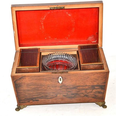 Lot 236 - A 19th century rosewood tea caddy with glass blending bowl