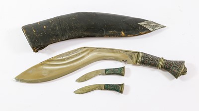 Lot 2361 - An Indian Large Kukri, the 34.5cm curved steel...