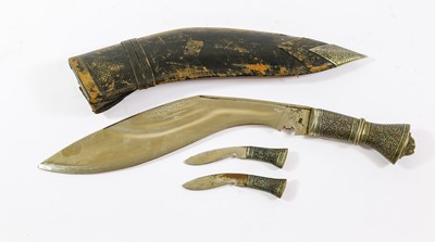 Lot 2361 - An Indian Large Kukri, the 34.5cm curved steel...