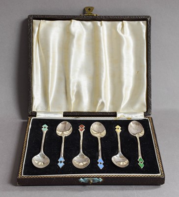 Lot 63 - A Set of Six George VI Silver and Enamel...