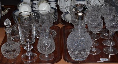 Lot 243 - Two trays of glass including a silver mounted glass decanter, eleven drinking glasses etc