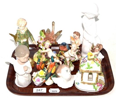 Lot 247 - A tray of decorative ceramics including a Royal Worcester figure `Parakeet', modelled by F G...