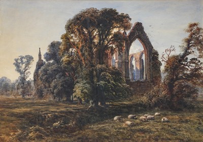 Lot 1006 - Bernard Evans RI (1848-1922) Abbey ruins with...