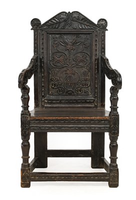 Lot 781 - A 17th Century Joined Oak Wainscot Armchair,...