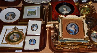 Lot 254 - A collection of seventeen various reproduction miniature portraits and pictures in decorative...