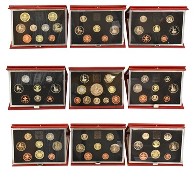 Lot 444 - 9 x UK Deluxe Proof Coin Sets, including: 1985...