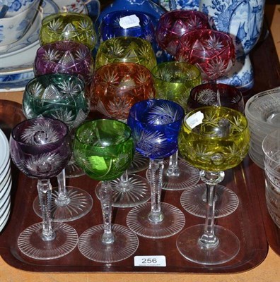 Lot 256 - A set of eight Bohemian hock glasses, a set of five Bohemian hock glasses and another (14)