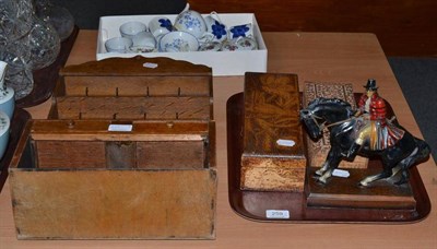 Lot 259 - A cold-painted spelter strike-a-light as 'Dick Turpin', a poker-work box, a carved coromandel...