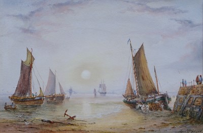 Lot 367 - George F Turner (1843-1910) 
Boats moored off...