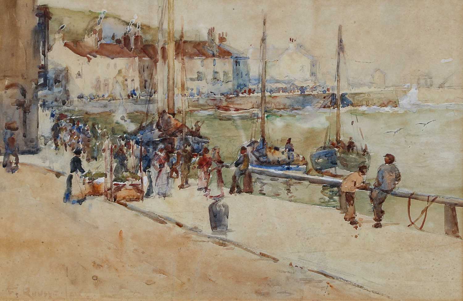 F Rousse Artist Lot 1013 - Frank Rousse (fl.1895-1917) Harbour scene