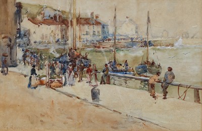 Lot 1013 - Frank Rousse (fl.1895-1917) Harbour scene with...