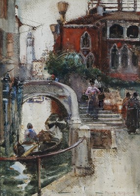 Lot 1017 - Frank Henry Mason (1875-1965) Venice canal...