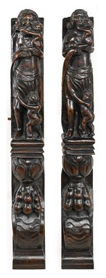 Lot 744 - A Pair of 17th Century Carved Oak Figural...