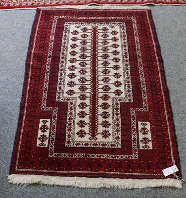 Lot 1081 - Baluch prayer rug, the cream field with 'Tree...