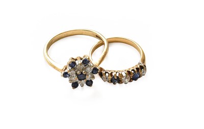 Lot 284 - A 9 carat gold sapphire and diamond cluster...