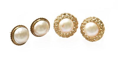 Lot 272 - A pair of 9 carat gold mabe pearl earrings,...