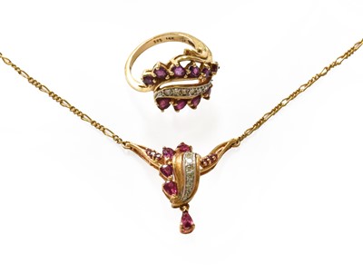 Lot 298 - A ruby and diamond necklace, length 45.5cm;...