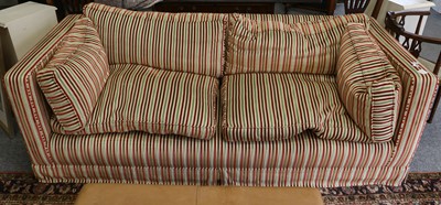 Lot 1260 - A red, green and cream striped feather filled...