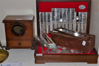 Lot 277 - A black ball machine, a quantity of lantern slides, a canteen of cutlery and a small box of forks