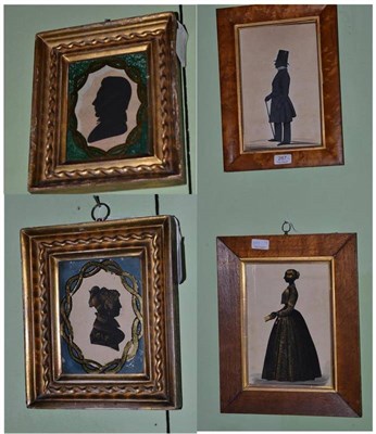 Lot 287 - Four silhouettes in gilt, oak and birds eye maple frames