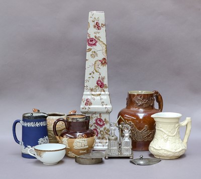 Lot 172 - Victorian pottery moulded jugs, a salt glazed...