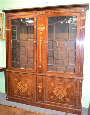 Lot 1206 - A Mahogany, Satinwood Banded and Marquetry Bookcase, 19th century and adapted, richly inlaid...