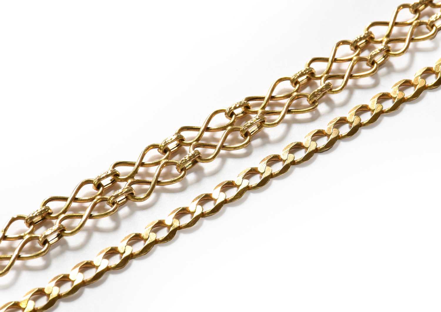 Lot 88 - A 9 carat gold fancy link necklace, length...