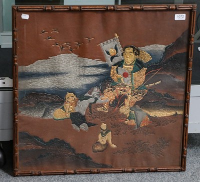 Lot 1086 - A Japanese Embossed Leather Picture, panel...