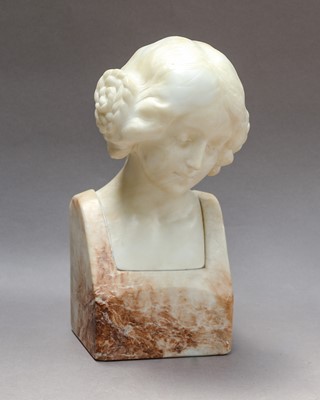 Lot 119 - A marble bust of a maiden, signed to the reverse