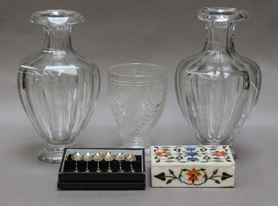 Lot 186 - A pair of cut glass vases, white metal spoons,...