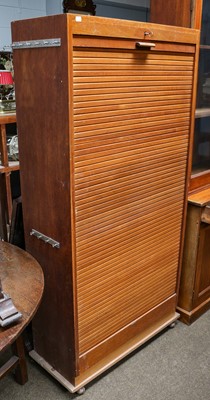 Lot 1205 - A 1930's tambour fronted canteen cabinet,...