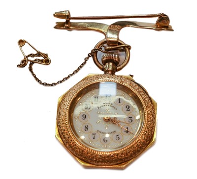 Lot 316 - A lady's fob watch, case stamped 14k, with...